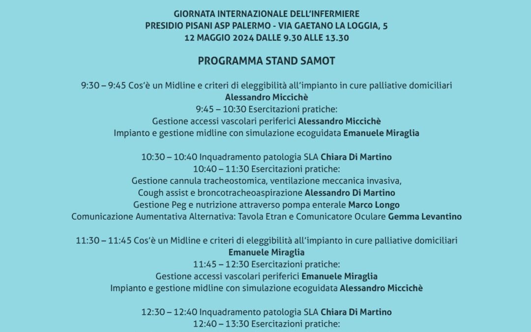 12 MAGGIO – GIORNATA INTERNAZIONALE DELL’INFERMIERE: LO STAND DELLA SAMOT ALL’ASP E AL VIA DA QUI LA 3° EDIZIONE DEL GIRO D’ITALIA DELLE CPP